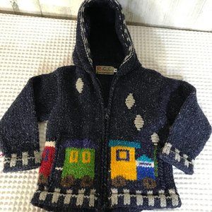 Ecuadorian Clothing Co Hand Made Train Hooded Wool Blend Sweater Toddlers